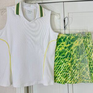 BCG Dri Fit Skort Set Small Women's White Polo Medium White Green 2-pc Skirt 4